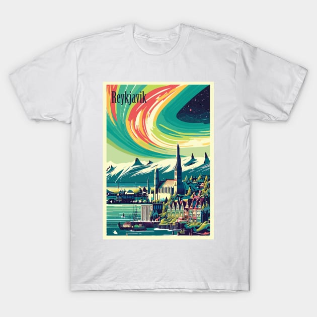 Reykjavik, Iceland, Travel poster T-Shirt by BokeeLee